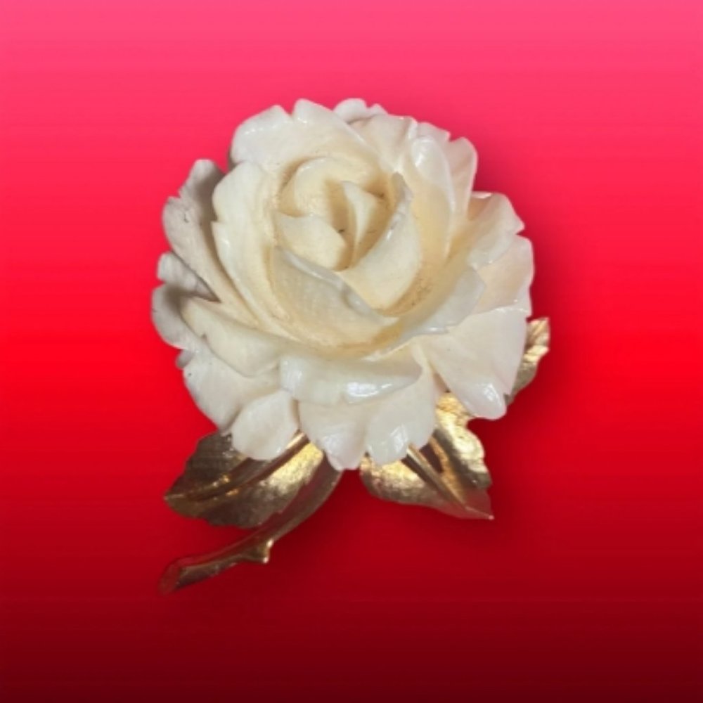 Vintage Marcel Boucher Carved Rose and Gold Plated Brooch c. 1960
